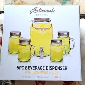 NIB 5 PC Beverahe Dispenser w/4jar mugs & lids